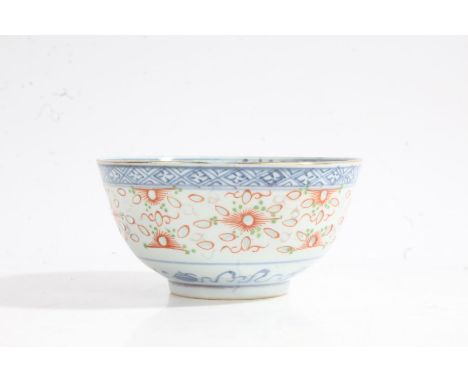 Chinese porcelain bowl, with stylised foliate and grains of rice effect decoration, 11cm diameter