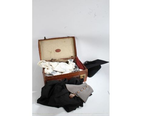 Quantity of clothing and textiles, to include a pair of gaiters, ladies gloves, ties, a mortar board and cloak, leather pyjam