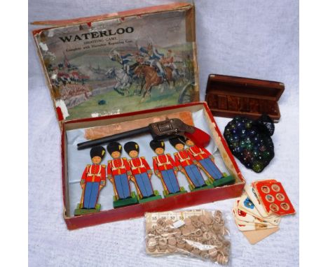 CHAD VALLEY: A VINTAGE 'WATERLOO SHOOTING GAME' with original gun and soldiers, and a collection of vintage items