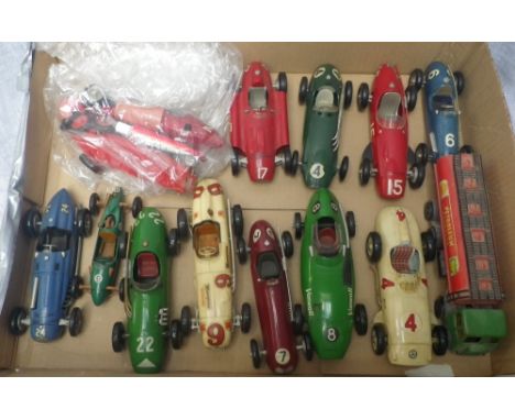 MERIT: A COLLECTION OF ASSEMBLED  PLASTIC KIT RACING CARS including Maseratis, Ferraris, and a BP Tanker