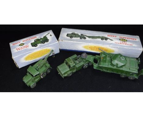 DINKY SUPERTOYS: A TANK TRANSPORTER (660) (boxed), a Recovery Tractor (661) (boxed) and a Centurion Tank (651) (without box) 