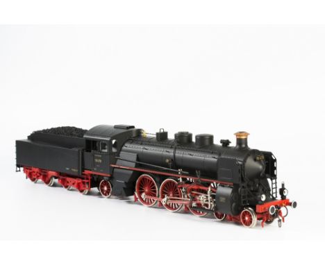 MARKLIN GAUGE 1: AN ELECTRIC STEAM LOCOMOTIVE AND TENDER, 'SCHLEPPTENDERLOKOMOTIVE BR 18.4 DRG' in original box with wooden d