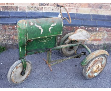 TRI-ANG: A VINTAGE 1950S 'TRI-ANG MAJOR' PEDAL TIN PLATE TRACTOR 39" long (approx)