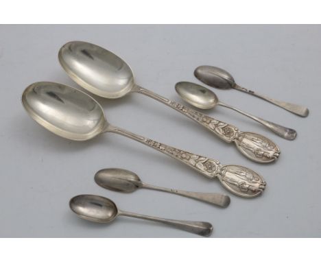 FOUR GEORGE I HANOVERIAN PATTERN TEA SPOONS with plain rattails (one Britannia standard), most with either a crest or initial