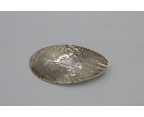 A CONTEMPORARY DOUBLE-SIDED CADDY SPOON engraved to resemble a stylised eagle's wing form made by and signed "M. APPLEBY" and