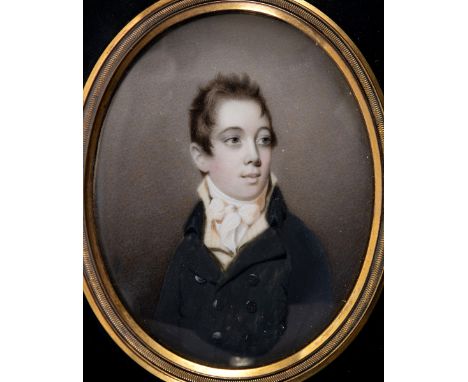 ABRAHAM DANIEL Portrait of a boy wearing dark grey jacket, half length, on ivory;  9 x 7 cms