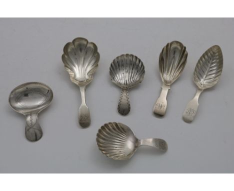 SIX VARIOUS ANTIQUE, EXETER-MADE CADDY SPOONS (four initialled), mixed dates and various makers, including George Ferris, W.R