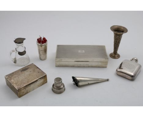 A MIXED LOT:- A small plain cigarette box, inscribed on the cover, another larger example, initialled "D" and dated "10th Apr