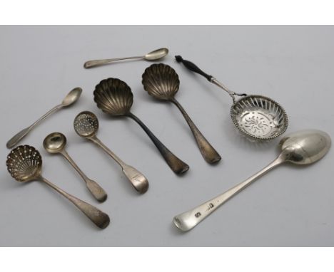 A MIXED LOT:- A pair of late George II Hanoverian pattern sauce ladles, with fluted shell bowls, by William Turner, London 17