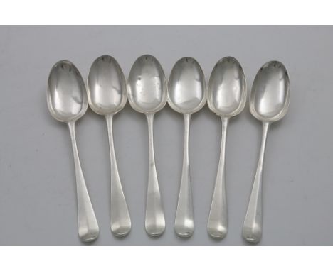 A SET OF SIX GEORGE II SCOTTISH TABLE SPOONS Hanoverian pattern, initialled "A" on the back of the terminals, by an unascribe