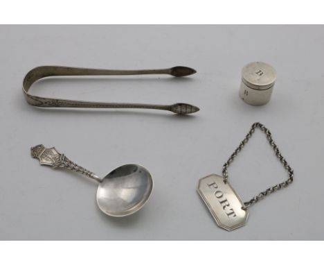A MIXED LOT:- An early Victorian small box (perhaps for counters) with a screw cover, initialled "B", by Joseph Wilmore, Birm