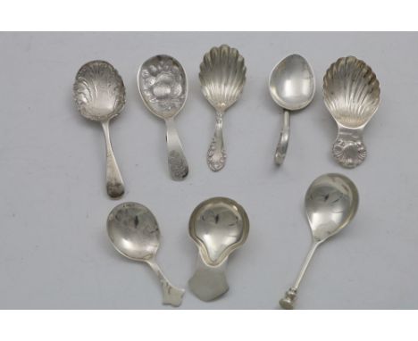 EIGHT VARIOUS EDWARDIAN AND LATER CADDY SPOONS mixed makers and dates;  the largest one 4"  (10 cms) long; 3.8 oz  (8)