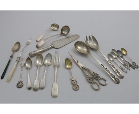 A MIXED LOT:- A pair of George III grape shears by Messrs. Eley &amp; Fearn, London 1817, a Chinese serving slice, a pair of 