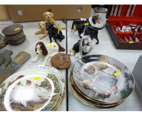 Royal Doulton collie dog, Royal Doulton labrador, Sylvac spaniel, Aynsley red fox and other canine collector's plates and sim