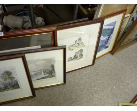 Large parcel of paintings, prints and woolwork pictures including North Wales engravings etc