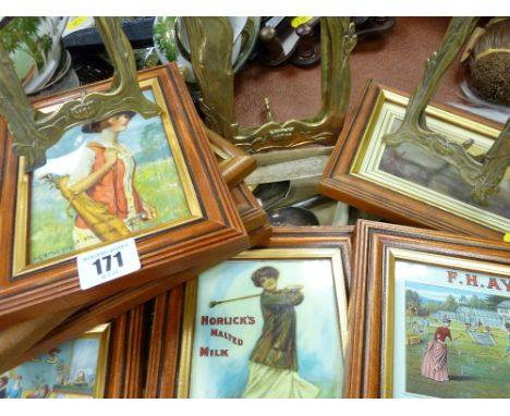 Decorative brass portrait frames and a parcel of reproduction advertising cards for Horlicks, F H Ayres etc