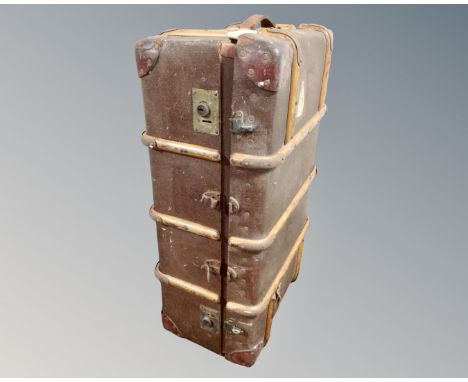 An early 20th century wooden bound trunk.