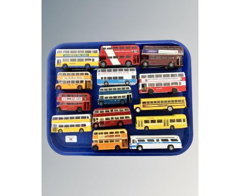 A collection of fourteen unboxed die cast models, all busses, by Corgi, Oxford Diecast, etc. (14)