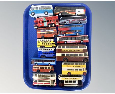 A collection of fifteen unboxed die cast models, all busses and trams, by Corgi, Days Gone, etc. (15)