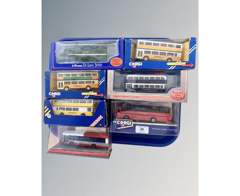 A collection of seven die cast models in original boxes, all busses, by Corgi, Original Omnibus Company, Exclusive First Edit