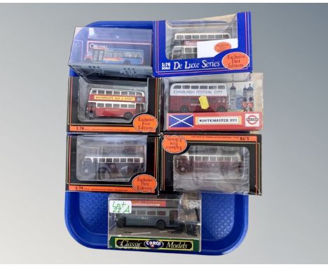 A collection of seven die cast models in original boxes, all busses, by Corgi, Exclusive First Editions, Original Omnibus Com