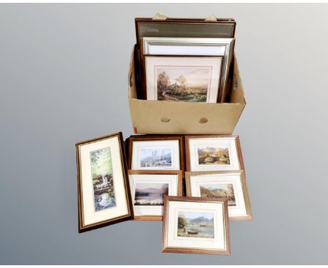 A box of pictures, signed prints, limited edition print etc., together with a box of silver plated items, crystal, pewter etc