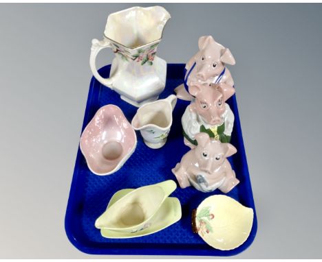 A tray of NatWest Wade pigs, a Maling lustre jug, Carltonware etc.