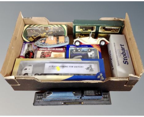 A collection of die cast vehicles, a model of The Mallard, Eddie Stobart Collection vehicle, Corgi working model 