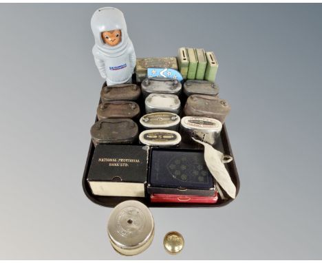A tray containing vintage banking collectables including Lincoln, Liverpool Union bank, Manchester and Salford national provi