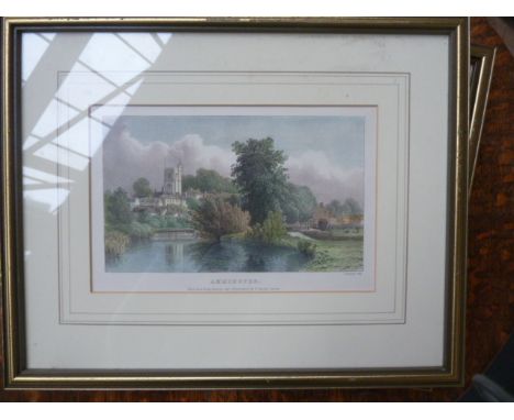 A selection of engravings including 'The Valley of Axe from Trinity Hill', 'Axminster' by Hanhart, 'Lilburn Tower, Northumber