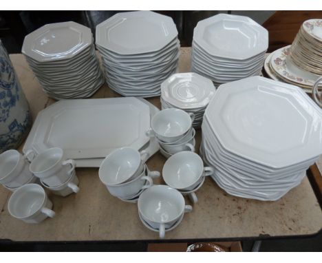 A large Gallo Design white dinner service including rectangular meat platters, side plates, dinner plates, coffee cups, tea c