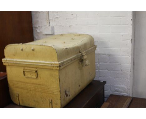 A 20thC painted metal trunk with stud top, 68cm wide