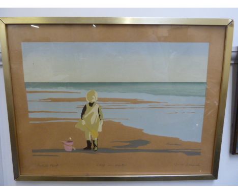 June Dimmick 'Lucy in Winter' artists proof screen print, framed, 45 x 35cm together with an L. Hocknell portrait print of a 