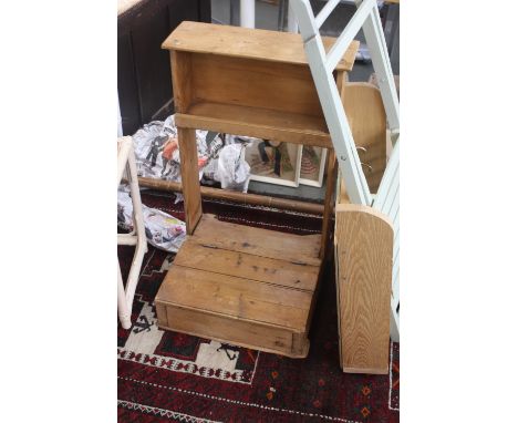 A vintage pine shelf unit with hinged base, 47cmW x 77cmH