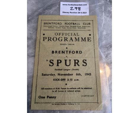 43/44 Brentford v Tottenham Football Programme: Excellent condition League match with team changes.