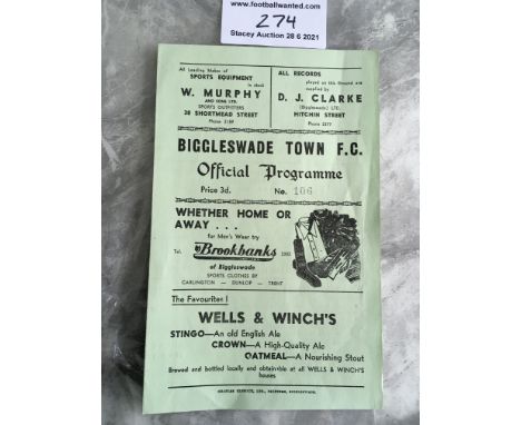 56/57 Biggleswade Town v Tottenham A Football Programme: Good condition 4 pager with no team changes. Friendly match for Hung