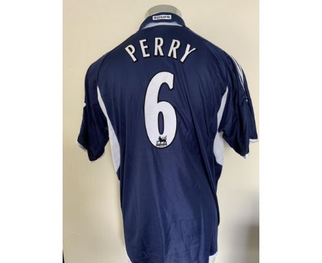 Perry Tottenham 2000/2001 Match Worn Football Shirt: Short sleeve navy Adidas shirt in very good condition.