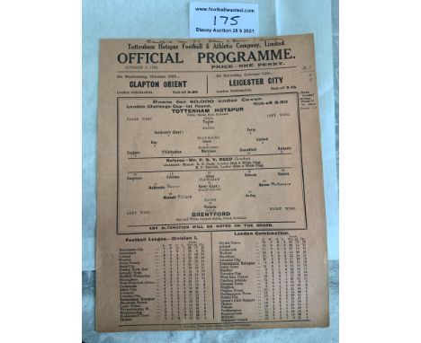 1934/35 Tottenham v Brentford London Challenge Cup Football Programme: Very good condition single sheet with no team changes 