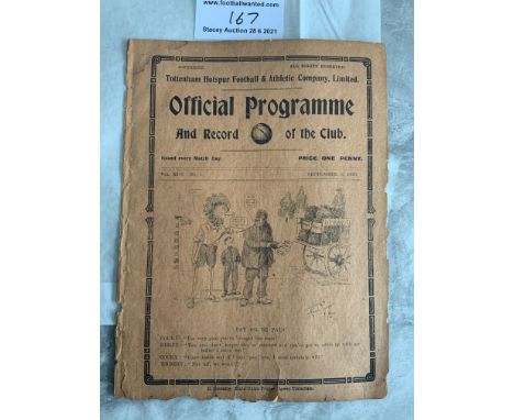 1920/1921 Tottenham v Derby County Football Programme: Division One match dated 6 9 1920 in poor/fair condition with no team 