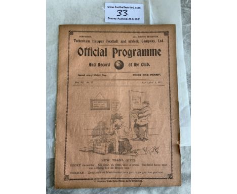 1910/1911 Tottenham Reserves v Croydon Common Football Programme: South Eastern League dated 9 1 1911. Team changes. Ex bound