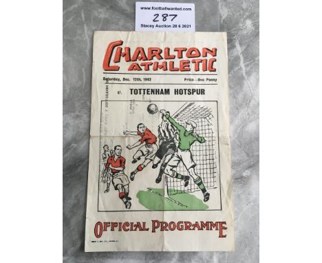42/43 Charlton v Tottenham Football Programme: Single sheet with no team changes. Good condition Football League match dated 