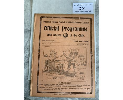 1913/1914 Tottenham Reserves v Leicester Fosse Football Programme: South Eastern League dated 29 11 1913. Team changes. Ex bo