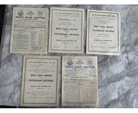 West Ham Reserves v Tottenham Football Programmes: 50/51, 53/54 Final, 56/57, 57/58 Combination sof + London Challenge Cup. G
