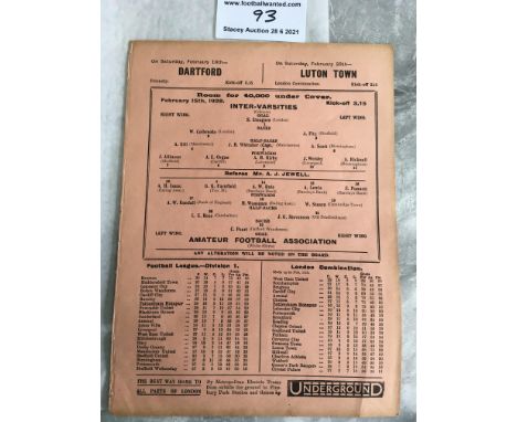 1927/28 Inter Varsities v Amateur FA Football Programme: Played at Tottenham. Single sheet in excellent condition. Ex bound w