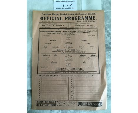 1937/38 Tottenham v Arsenal London Challenge Cup Football Programme: Tottenham v Arsenal reserves in good condition. Single s