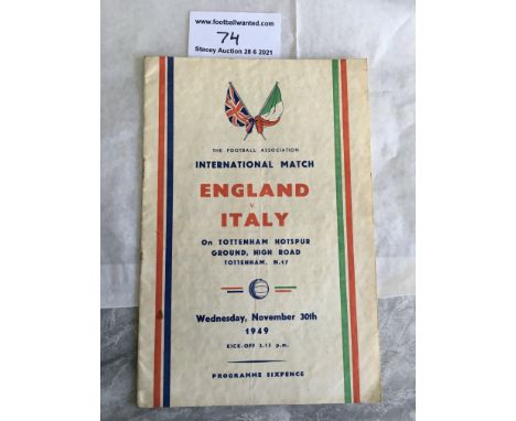 1949 England v Italy Football Programme: Full International with rusty staples and team changes. C/W Glasgow Boys v London Bo