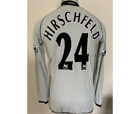 Hirschfield Tottenham 2002/2003 Match Issued Goalkeeper Football Shirt: Short sleeve grey Kappa shirt in very good condition.