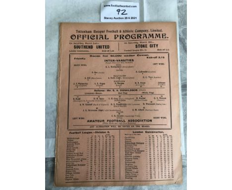 1928/29 Inter Varsities v Amateur FA Football Programme: Played at Tottenham. Single sheet in excellent condition. Ex bound w