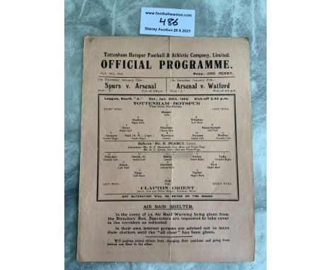 1939/40 Tottenham v Clapton Orient Football Programme: League match dated 20 1 1940 with no team changes. Good condition sing