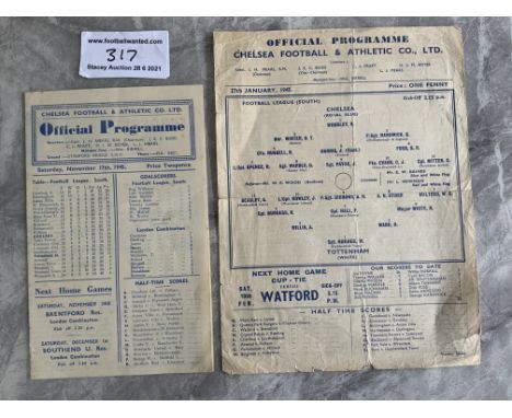 War Time Chelsea v Tottenham Football Programmes: Fair/good condition with no team changes. 44/45 has tears and 45/46 has ver